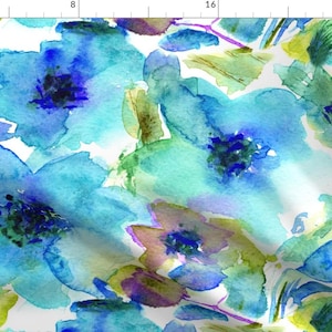 Watercolor Blue Floral Fabric - Blue Watercolor Flowers By Katerinaizotova - Watercolor Cotton Fabric By The Yard With Spoonflower