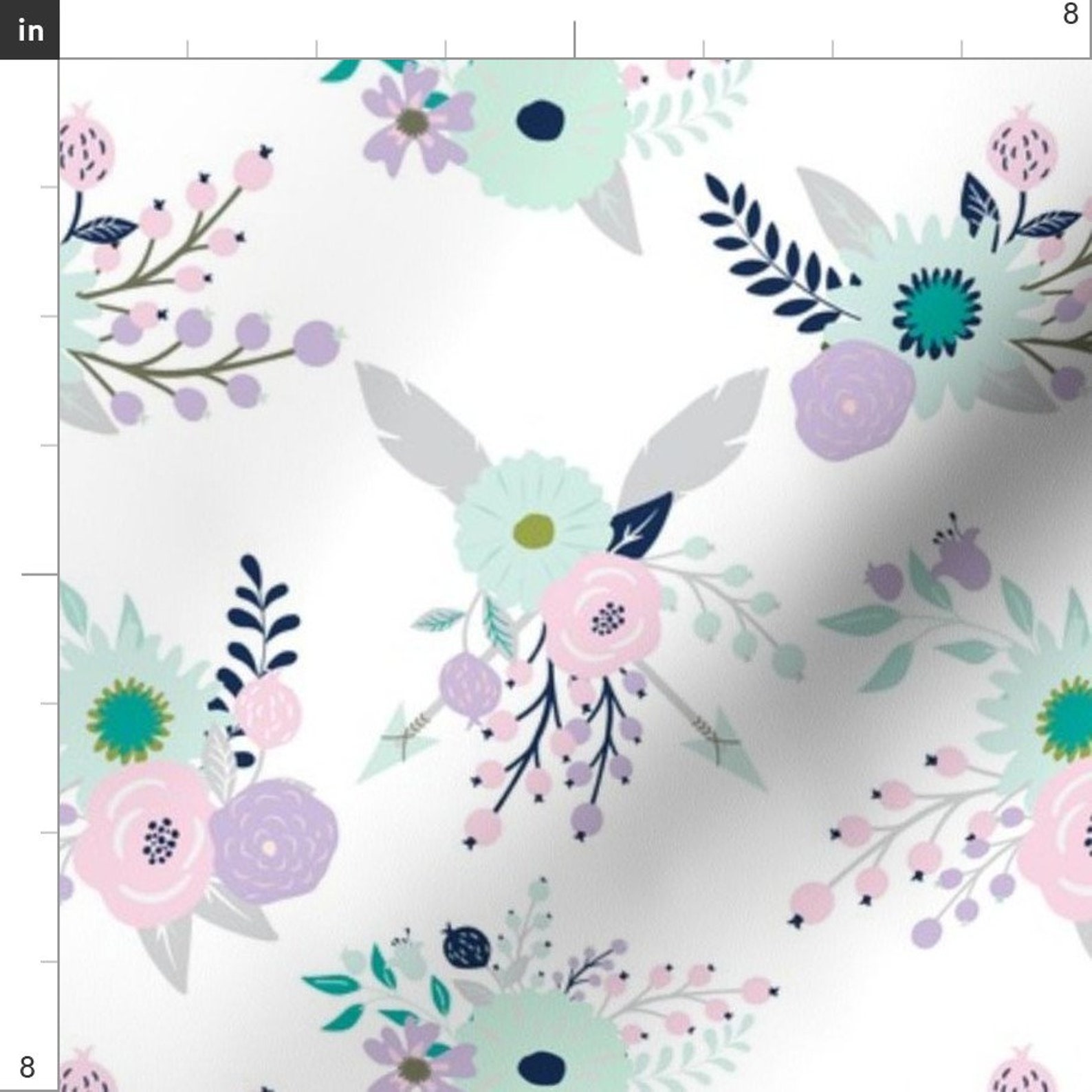 Purple Gray Floral Fabric Bear Blooms01 by Etsy