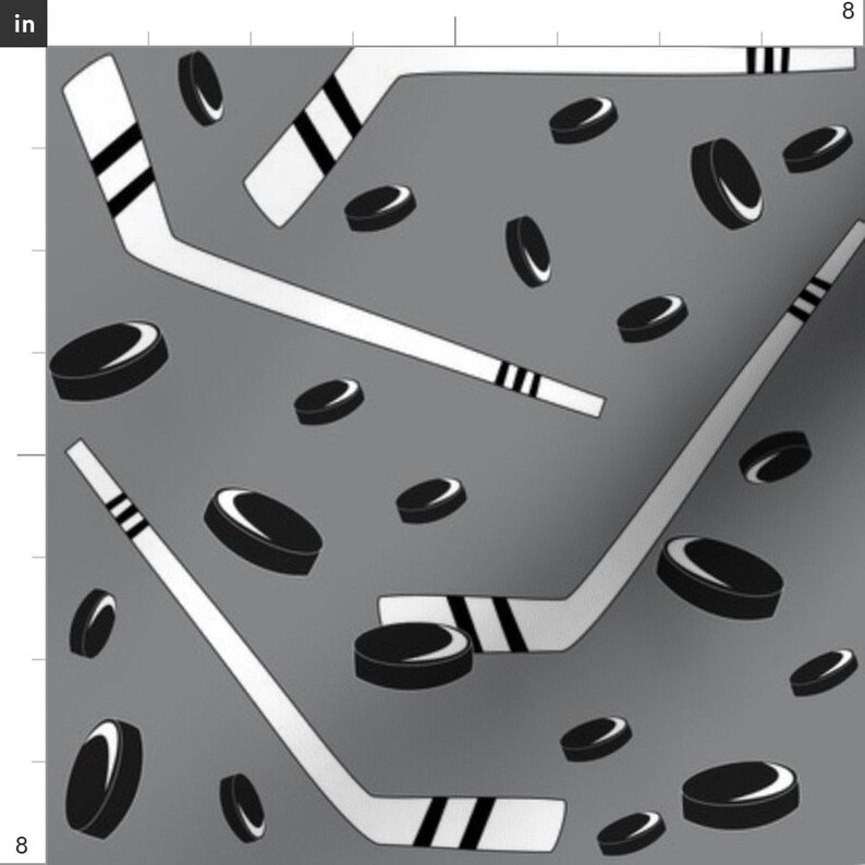 Hockey Fabric Hockey by Pamelachi Hockey Sticks Pucks Gray Etsy