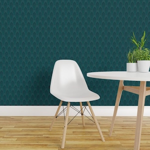 Art Deco Wallpaper - Deco Pattern Teal By J9design - Teal Blue Dark Peacock Geo Decor Removable Self Adhesive Wallpaper Roll by Spoonflower