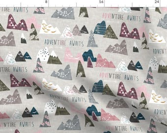 Mountain Fabric - Adventure Awaits (Regular) (Plum) By Nouveau Bohemian - Mountain Tree Adventure Cotton Fabric By The Yard With Spoonflower