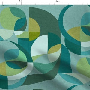 Mid Century Modern Circles Fabric - Modern Circles Teal By Ceciliamok - Retro Green Blue Teal Cotton Fabric By The Yard With Spoonflower