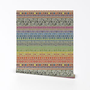Bohemian Wallpaper - Bohemian Rainbow - On Taupe By Cecca - Rainbow Custom Printed Removable Self Adhesive Wallpaper Roll by Spoonflower
