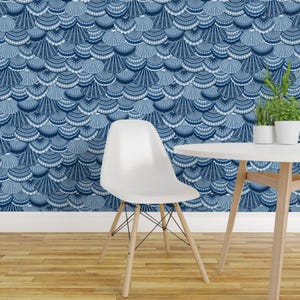 Seashell Wallpaper - She Sells Seashells By Figandfossil - Blue Nautical Beach Ocean Removable Self Adhesive Wallpaper Roll by Spoonflower