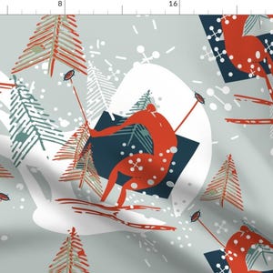 Retro Skiers Fabric - Midcentury Skiers By Chickoteria - Mid Century Modern Retro Skiers Cotton Fabric By The Yard With Spoonflower