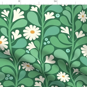 Daisies Fabric - Daisy Power By Anna Kennedy - Daisies Green Spring Blooms Climbings Vines Floral Cotton Fabric By The Yard With Spoonflower