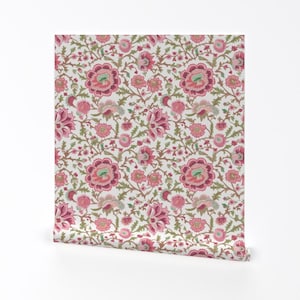 Rosa Pfingstrose Ablösbare Tapete - Indien Chintz Traditionell Blumen Romantisch - Wand Kunst Wand Dekor - Seidenstraße by whitneyenglish