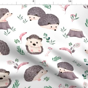 Hedgehog Fabric - Watercolor Hedgehog By Ewa Brzozowska - Hand Drawn Plants And Hedgehog Cotton Fabric By The Yard With Spoonflower