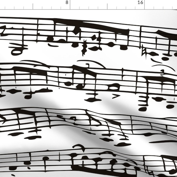 Music Note Fabric - Black And White Music Notes - Large By Inspirationz - Music Notes Black White Cotton Fabric By The Yard With Spoonflower