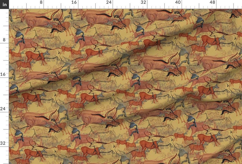 Hand Drawn Fabric - Ox Cave Paintings Medium By Wyrdandwitchy - 2021 Lunar new year cows cattle Cotton Fabric By The Yard With Spoonflower Bild 2