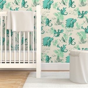 Dragon Wallpaper - Dragon Jade By Pattern State - Mystical Whimsical Custom Printed Removable Self Adhesive Wallpaper Roll by Spoonflower