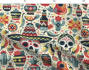 Colorful Fiesta Fabric - Cinco De Mayo Fiesta by renatta_zare - Mexican Holiday Cinco De Mayo Skulls Party Fabric by the Yard by Spoonflower