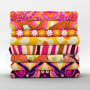 1970s Cotton Fat Quarters -Retro Hot Pink Flower Power Psychedelic Collection Petal Quilting Cotton Mix & Match Fat Quarters by Spoonflower