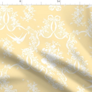 Floral Fabric - Willa Toile Buttercup By Lilyoake- Yellow And While Toile Modern Decor Upholstery Cotton Fabric By The Yard With Spoonflower