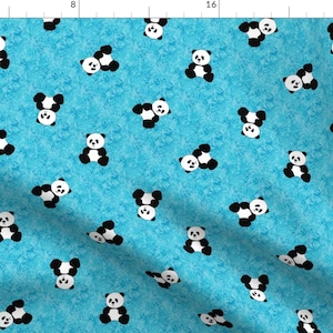 Panda Fabric - Panda Tumbles - Sky Blue By Inscribed Here - Panda Bear Modern Nursery Decor Cotton Fabric By The Yard With Spoonflower