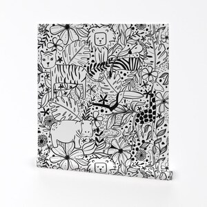 Safari Wallpaper - Jungle Hide And Seek - Line Drawings By Writtenbykristen - Custom Removable Self Adhesive Wallpaper Roll by Spoonflower