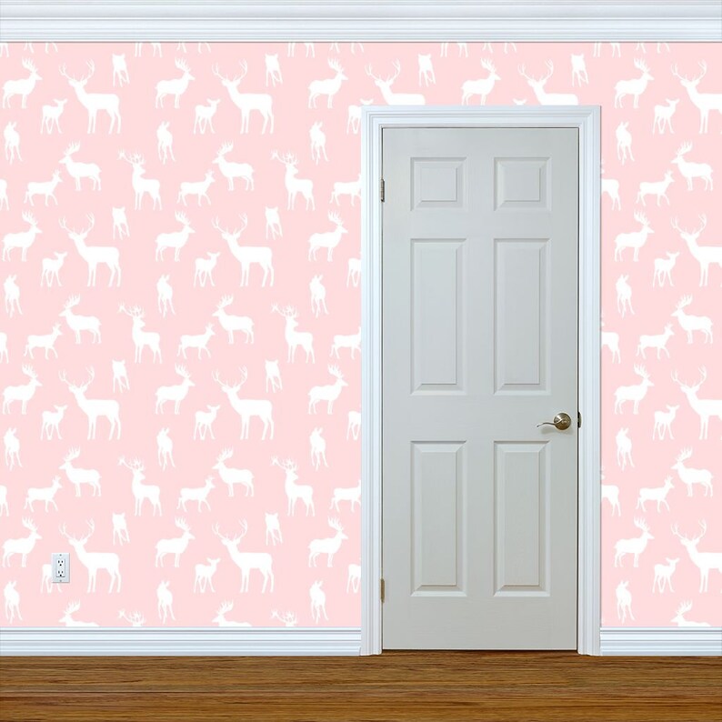 Pink White Deer Custom Printed Removable Self Adhesive Wallpaper Roll by Spoonflower 6 Pink Silhouette Deer By Shopcabin Pink Wallpaper