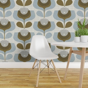 Carta da parati adesiva neutra con motivi botanici - Fiori geometrici ispirati agli anni '70 - Decorazione murale rimovibile - Scandi Blooms di ottomanbrim