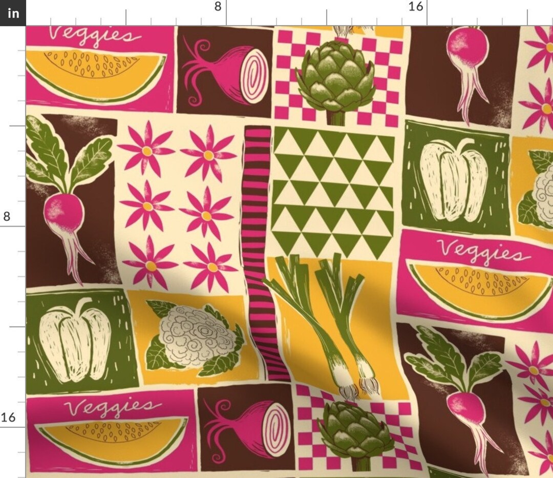 Gardening Fabric Veggie Delight by Ruby Ritz Blockprint Etsy