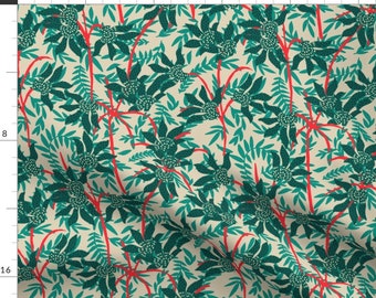 Jungle Leaves Fabric - Aurora Jungle by holli_zollinger - Palm Leaf Green Red Nature Botanical Maximalist Fabric by the Yard by Spoonflower