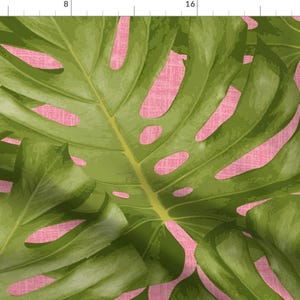Pink and Green Leaf Fabric - Monstera Leaf Pink And Green By Littlerhodydesign - Botanical Leaf Cotton Fabric By The Yard With Spoonflower
