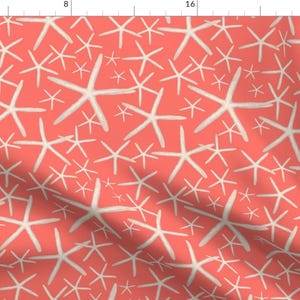 Nautical Stars Fabric - Starfish Coral by misschiffdesigns - Starfish Coral Reef Coastal Pink Orange Pool  Fabric by the Yard by Spoonflower