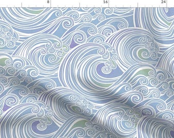 Coastal Summer Fabric - Soothing Waves  by patricia_lima - Pastel Beach Waves Sea Hawaii Ocean Surf Fabric by the Yard by Spoonflower