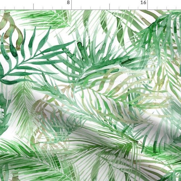 Tropical Green Palms Fabric - Tropical Watercolor Palm Leaves By Rebecca Reck Art - Tropical Cotton Fabric By The Yard With Spoonflower
