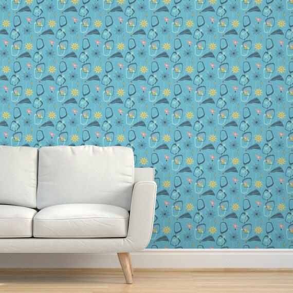 Atomic Mcm Wallpaper Atomic Desert Turquoise By Margaret Ann Etsy