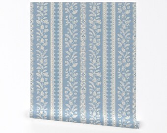 Cottagecore Wallpaper - Sydney Stripe by whitneyenglish - Cornflower Blue Vintage Stripe Removable Peel and Stick Wallpaper by Spoonflower