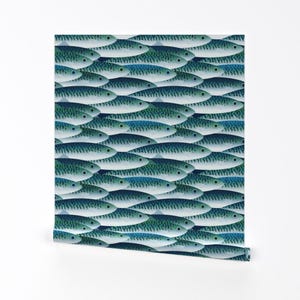 Fisch-Tapete - Meer von Spellstone - Fisch-blauen Schuppen Sportler Angeln Individuell bedruckte entfernbare selbstklebende Tapetenrolle von Spoonflower Bild 2