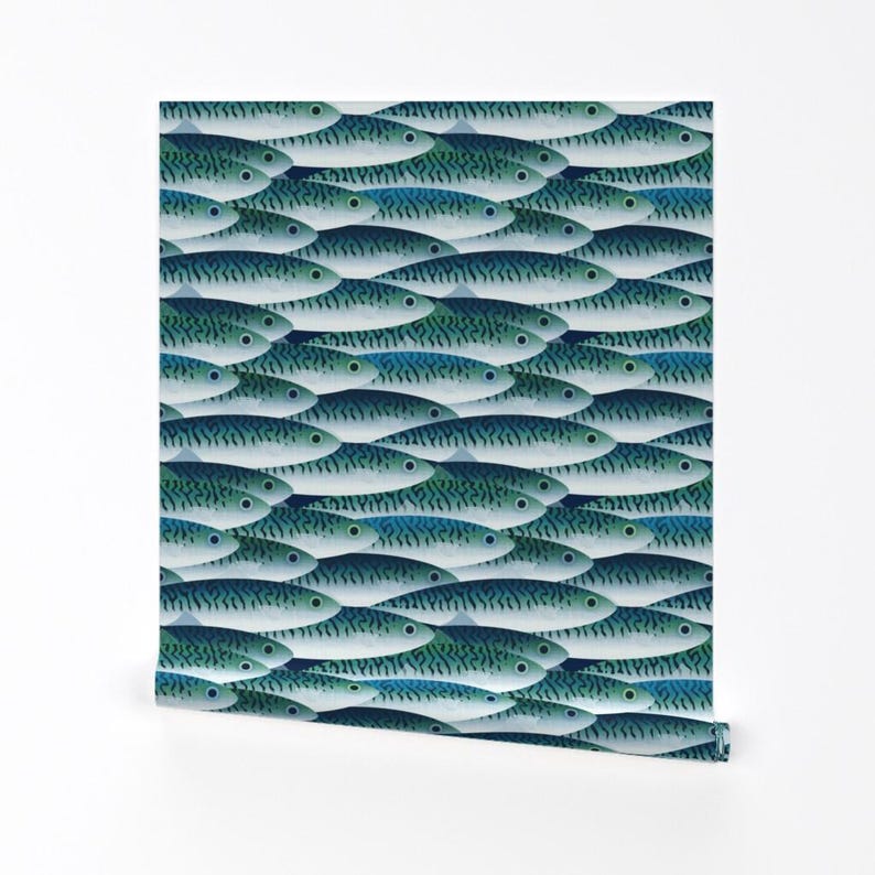 Fisch-Tapete - Meer von Spellstone - Fisch-blauen Schuppen Sportler Angeln Individuell bedruckte entfernbare selbstklebende Tapetenrolle von Spoonflower Bild 2