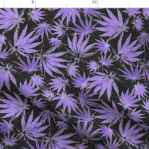 Purple Marijuana Fabric - Mj Leaf Purple Dots By Camomoto - Purple and Black Botanical Marijuana Cotton Fabric By The Yard With Spoonflower