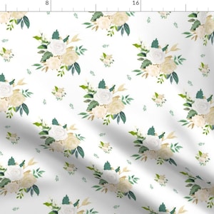 Rose Fabric - Brooklyn Rose By Shopcabin - Rose Floral Blush Green Cream White Nursery Decor Cotton Fabric By The Yard With Spoonflower