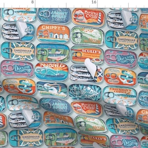 Fish Fabric - Fish Tins In Seaglass By Taranealart - Fish Sardines Cans Nautical New England Sea Cotton Fabric By The Yard With Spoonflower