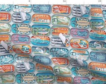 Fish Fabric - Fish Tins In Seaglass By Taranealart - Fish Sardines Cans Nautical New England Sea Cotton Fabric By The Yard With Spoonflower