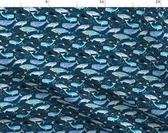 Under The Sea Fabric - Whales And Orcas by tangerine-tane - Small Scale Whale Orca Narwhal Ocean Animal Fabric by the Yard by Spoonflower