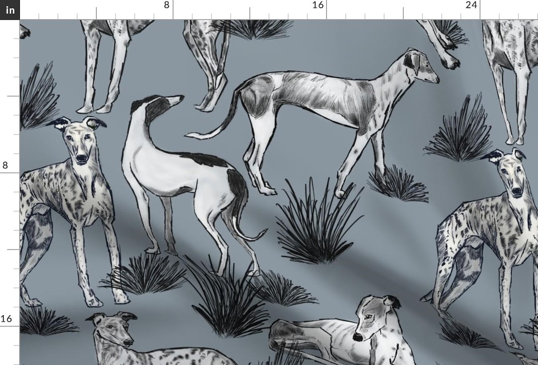 Grey Fabric - Greyhounds by Michellemathis - Dog White Animal Puppy ...