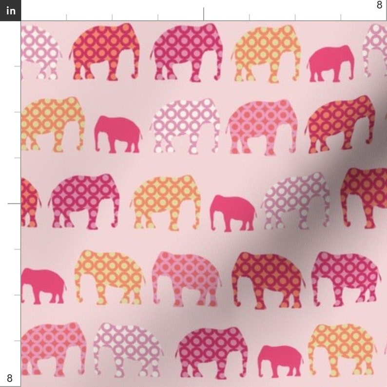 Polka Dot Elephants on Pink Fabric Urban Circus Elephants Etsy