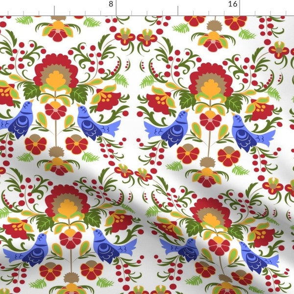 Folk Damask Fabric - Matriochka Ornament By Vannina - Russian Folk Art Traditional Decor Rainbow Cotton Fabric By The Yard With Spoonflower