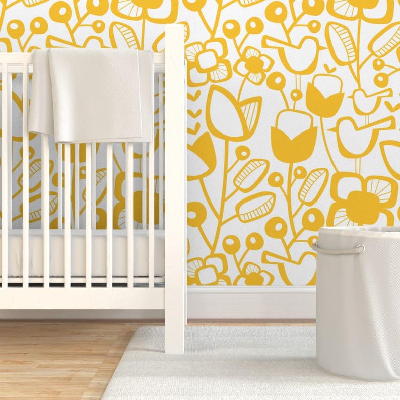 Scandi Wallpaper - Jumbo Scandinavian Garden By Mariana Valladares - Yellow Flowers Removable Self Adhesive Wallpaper Roll by Spoonflower image 6
