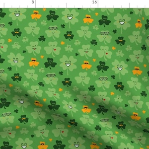 Silly Shamrocks Fabric - Shamrocks By Phillustrations - Shamrocks Faces St. Patrick's Day Green Cotton Fabric By The Yard With Spoonflower image 1