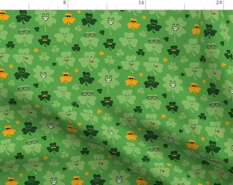 Silly Shamrocks Fabric - Shamrocks By Phillustrations - Shamrocks Faces St. Patrick's Day Green Cotton Fabric By The Yard With Spoonflower