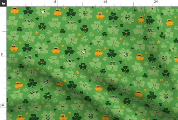 Silly Shamrocks Fabric - Shamrocks By Phillustrations - Shamrocks Faces St. Patrick's Day Green Cotton Fabric By The Yard With Spoonflower