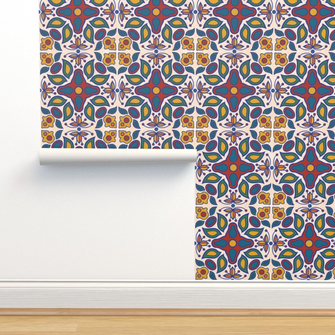 Mexican Tile Wallpaper Mayolica Tile by Wellfleetdesigns - Etsy