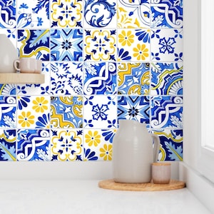 Spanish Tile Removable Peel and Stick Wallpaper - Cobalt Blue Mediterranean Mosaic - Wall Art Wall Decor - Detailed Azulejos by ilonitta