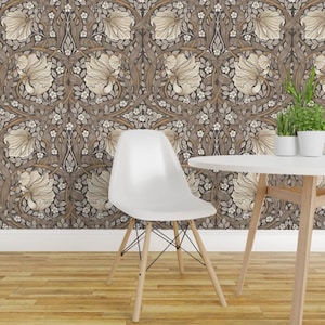 William Morris flyttbar självhäftande tapet - Vintage neutral damast - väggkonst väggdekor - stor kakao pimpernel av whimsyandmojo
