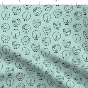 Hippo Fabric - Hippos On Dark Mint By Littlearrowdesign - Minimalist Hippo Nursery Decor Cotton Fabric By The Yard With Spoonflower
