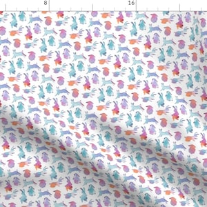 Pastel Rabbits Fabric - Watercolour Bunny Rabbits By Abbilaura - Tiny Watercolor Rainbow Rabbits Cotton Fabric By The Yard With Spoonflower