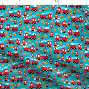 Fire Truck Fabric - Fire To The Rescue Fire Fighters Boys Car Fabric Xs By Littlesmilemakers- Cotton Fabric By The Yard With Spoonflower